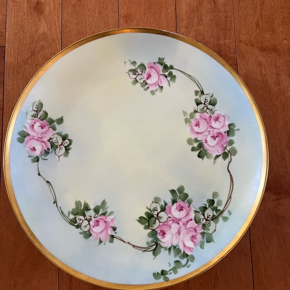 VINTAGE LIMOGES Painted Floral Platter 13”